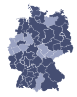 Eine Deutschand-Karte mit Einfärbung der Handwerkskammer-Gebiete,welche das einheitliche Erscheinungsbild nutzen